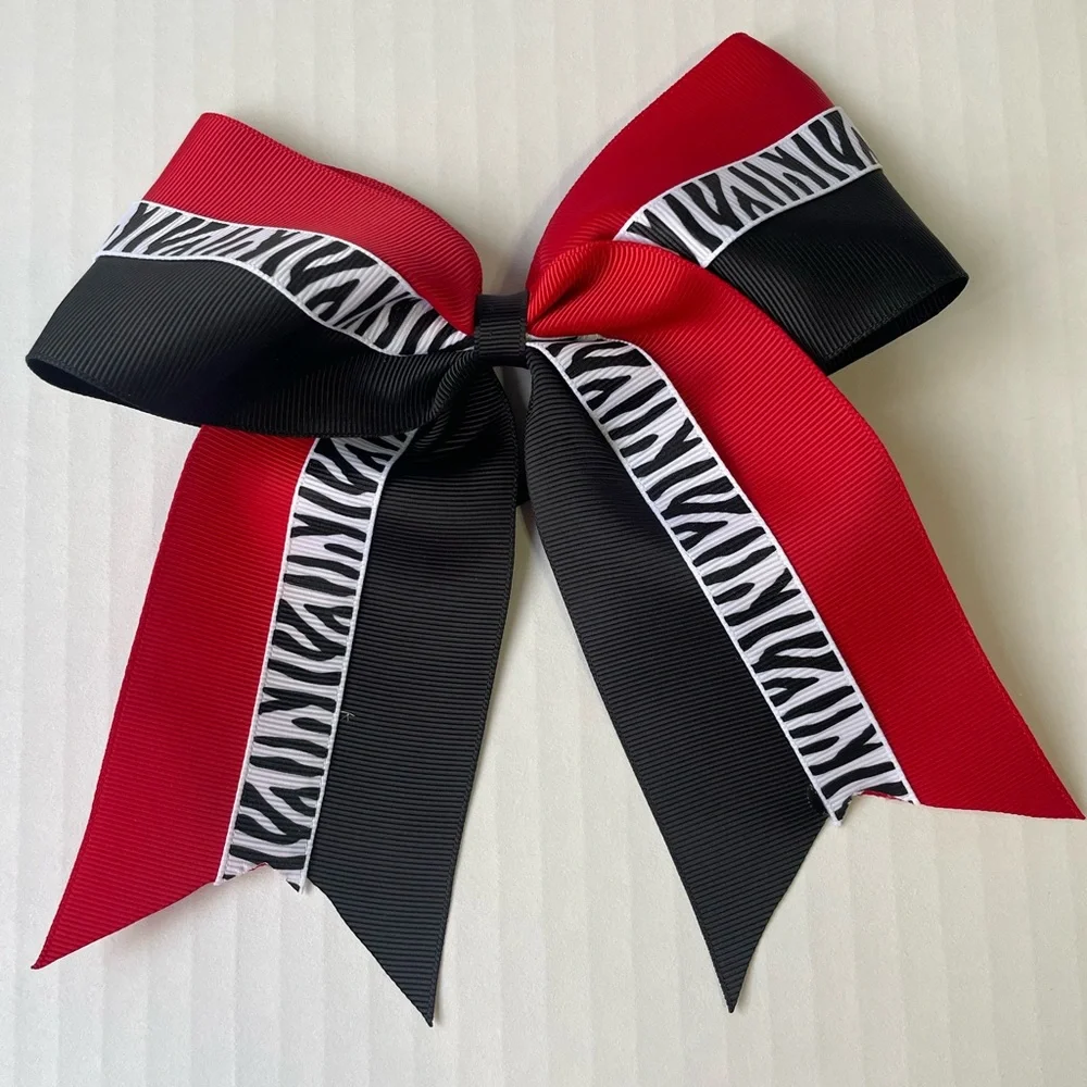 5 Piece 7 inch Zebra Animal Print Pony Tail Cheer Bows